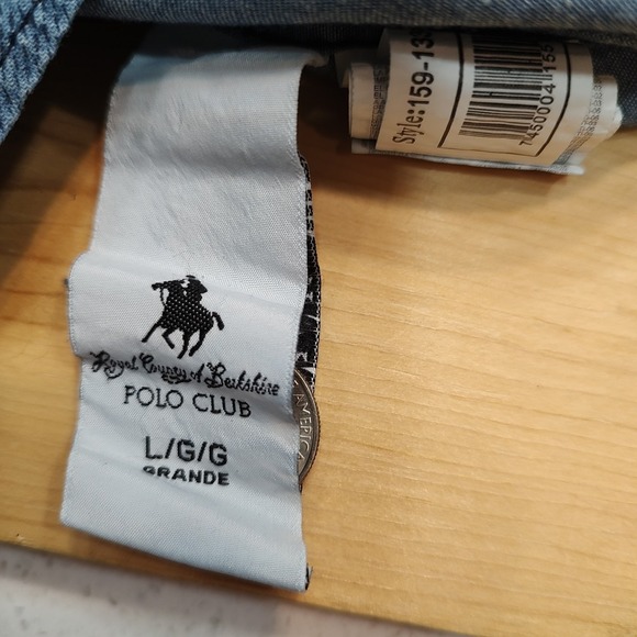 Royal County Berkshire Polo Club Shirt Men Large Blue Denim Long Sleeve Button - Picture 7 of 10